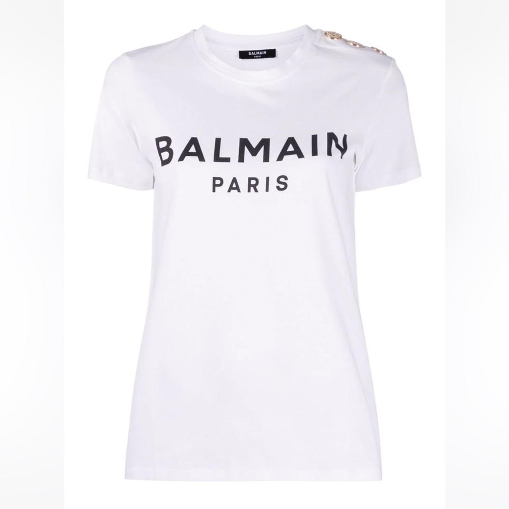 BALMAIN SZ Small  white t shirt with gold buttons